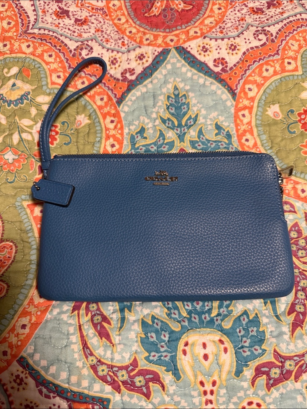 Coach Blue Pebbled Leather Wristlet Clutch